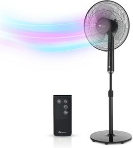 PureMate 16-Inch Pedestal Fan with Remote Control and LED Display, 3 Operational Modes, 80° Oscillation, Adjustable Height and Pivoting Head for Powerful, Quiet Cooling. Ideal for Homes, Offices
