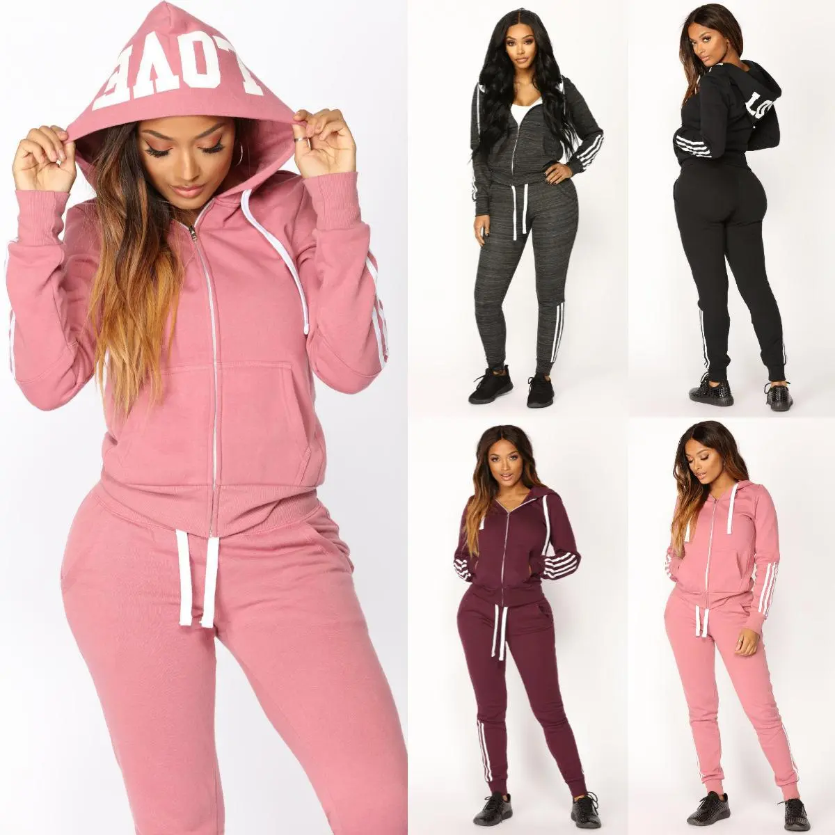 2025 HOT Gym Two Piece Sets for Women Jogging Women's Tracksuit Sports Comfortable Zip Hoodie Outdoors Slim Fit Casual Daily High Quality