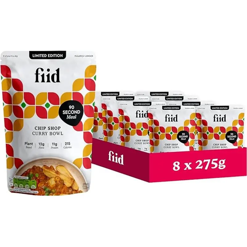 Fiid Chip Shop Curry Flavour Vegan Microwave Ready Meals - High in Fibre & Protein, Low in Sugar, Gluten Free, Fat Free - 8 x 275g 0