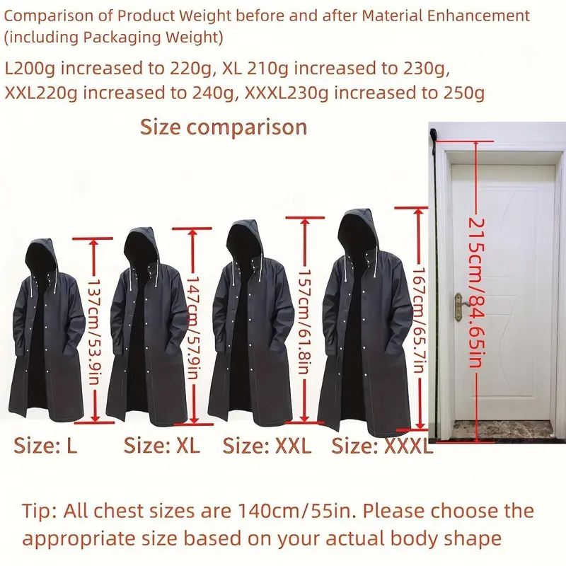 Unisex Black EVA Waterproof Raincoat, Long Hooded Rain Jacket for Motorcycle, Cycling, Hiking, Fishing - No Pocket Outdoor Gear 4