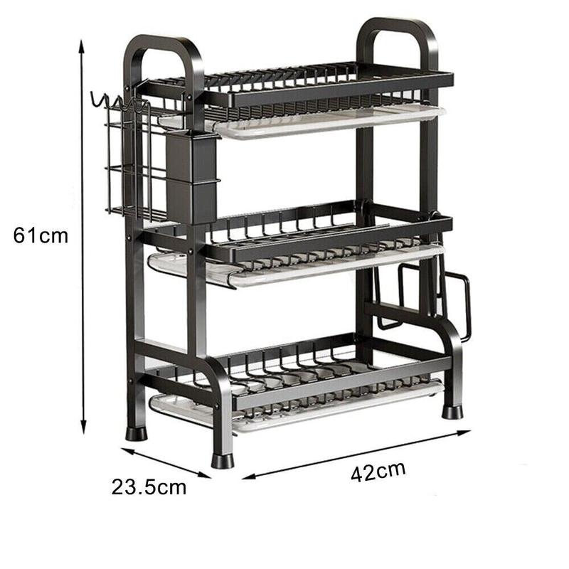 Product Introduction of 3 Tier Dish Drainer Rack with Drip Tray Cutlery Holder Plate Rack Kitchen Sink 46