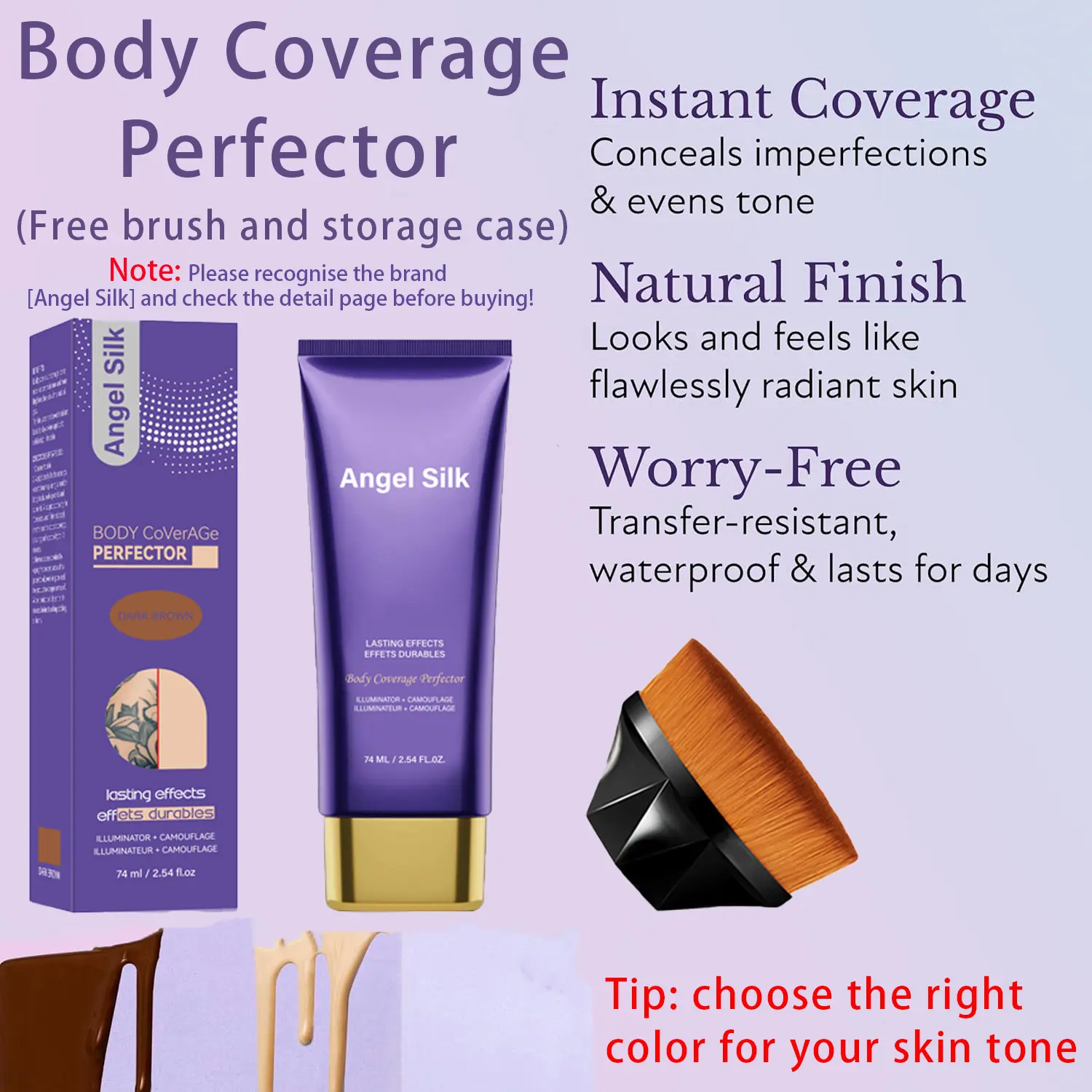 [Angel Silk] Beauty Body Coverage Perfector – Waterproof Leg & Body Makeup (Ivory, Natural, Wheat, Dark Brown)