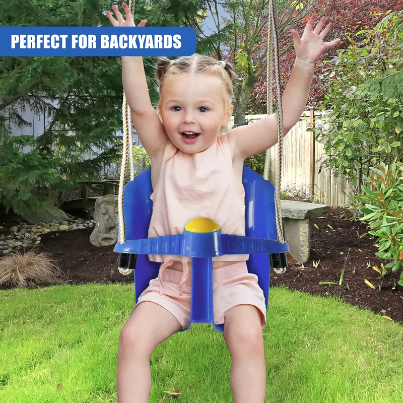 The Magic Toy Shop Safety Swing Seat for Toddlers, Easy Install, Durable Blue Garden Baby Swing for Indoor & Outdoor, Supports 40kg, Enhances Motor Skills, Suitable for Ages 1-3, Adjustable Ropes Included 3