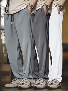 Men's Solid Color Straight Leg Pants, Loose Casual Comfy Trousers for Summer, Men's Bottoms for Daily Wear