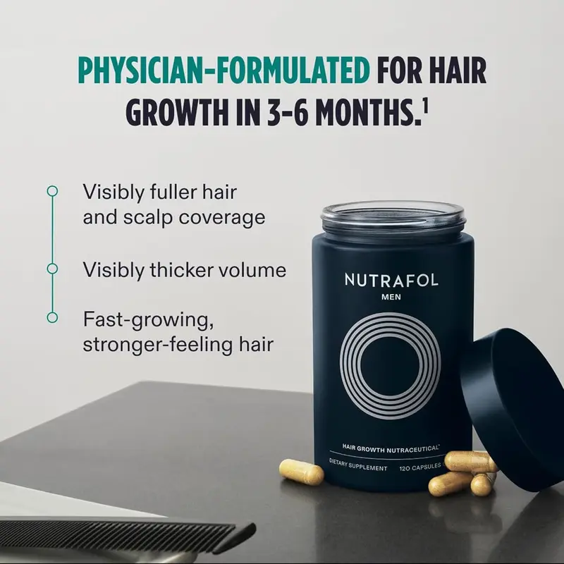 Nutrafol for Men Hair Growth Supplement for Thicker, Stronger Hair (4 Capsules Per Day - 1 Month Supply), 120 Count (Pack of 1) Haircare 3