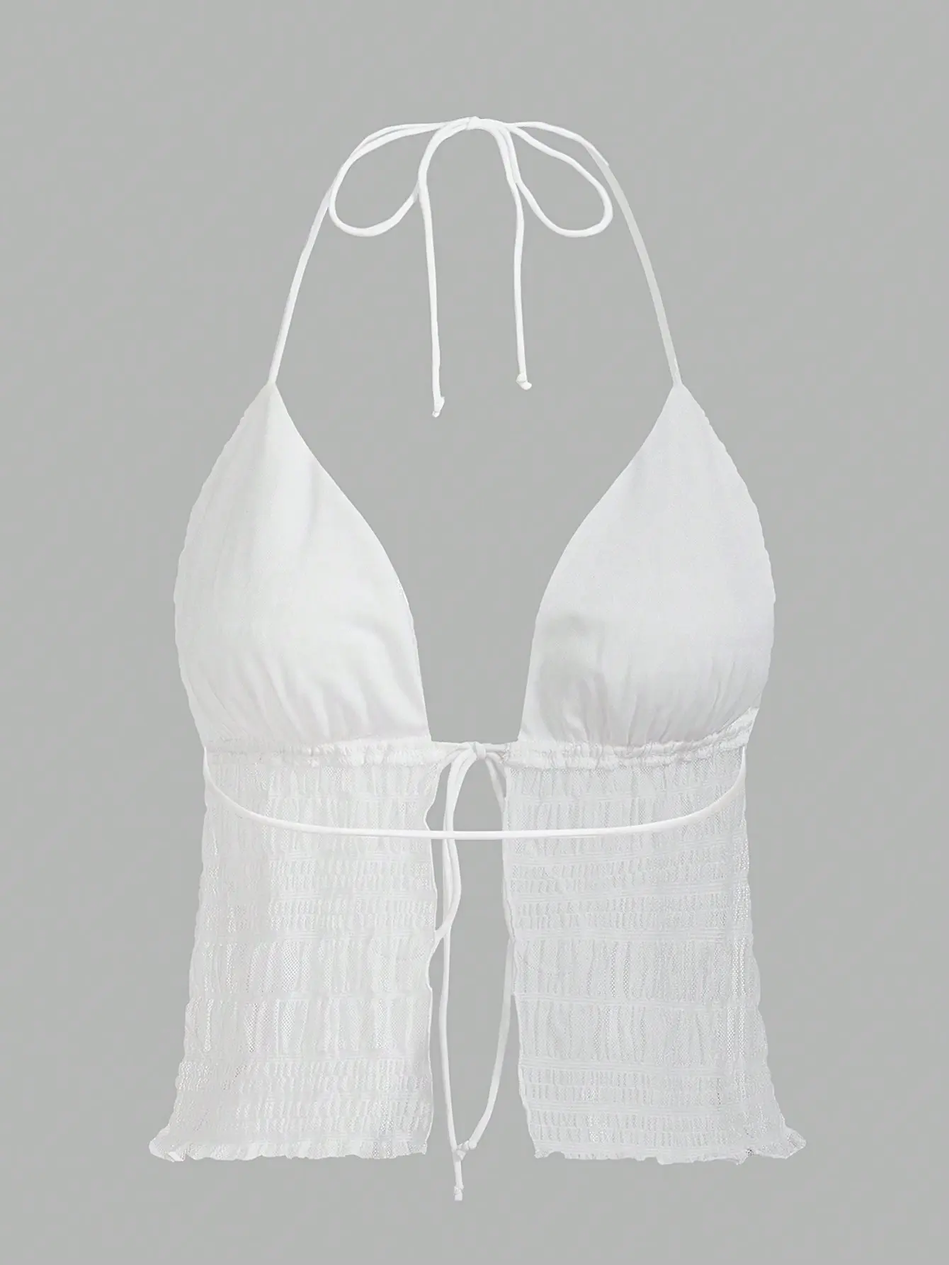 ICON Split Hem Tie Backless Mesh Halter Y2k Top
