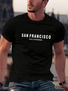 Men's Letter Print Round Neck Tee, Loose Casual Short Sleeve Crew Neck T-Shirt for Summer, Fashion Men's Top for Daily Wear, Tropical