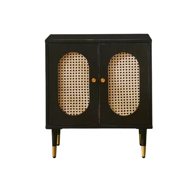 Lille 2 Door Rattan Bedside Cabinet - Black 0