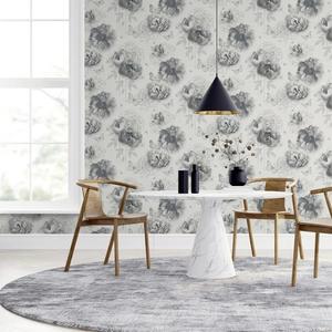 Grey Glitter Floral Wallpaper Butterflies Bees White Vinyl Feature Wall