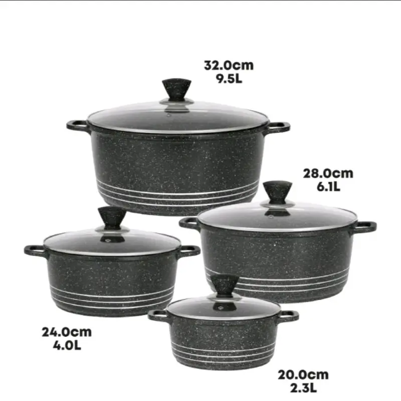 GRACE Die - Cast Stockpot Set Alminium Non Stick Coating Cooking Pot with Tempered Glass Lid With Steam Vent Cookware Kitchen Aluminium stainless steel Lightweight Oil Pasta 2