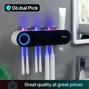 Toothbrush Holders with Ultraviolet Disinfection, Wall Mounted Hygiene Toothbrush Holder with Toothpaste Dispenser, USB Charging Bathroom Toothbrush Holder