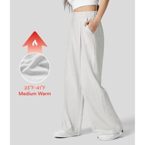 Halara High Waisted Plicated Side Pocket Wide Leg Fleece Casual Cotton Pants, Comfort Womenswear, Basic Bottom #Summer