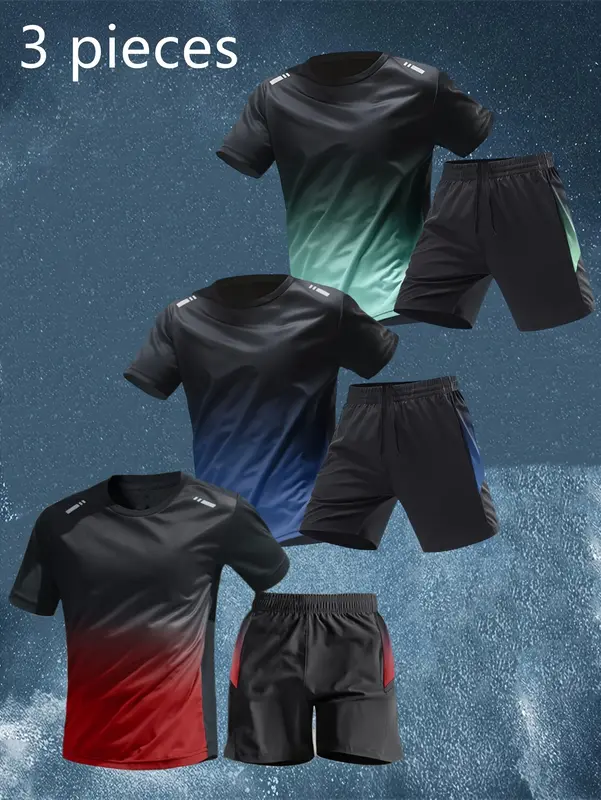 6-piece men's short-sleeved and shorts sports casual clothing set, including a color-changing crew neck T-shirt and a pair of shorts, suitable for running and fitness, outdoor, daily wear 1