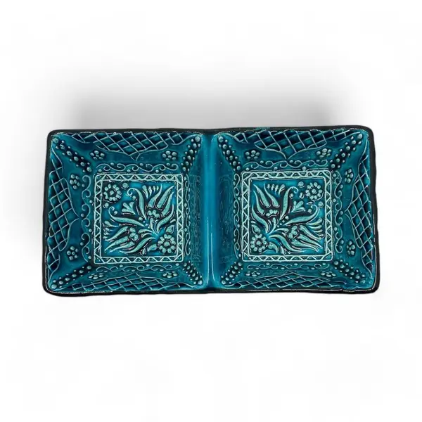 2-in-1 Green Square Snack and Dip Bowl for Divided Servings Ceramic Tableware 2