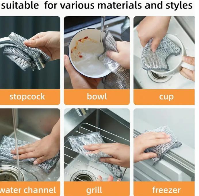 Product Introduction of 3 X wire Mesh Microfibre Cleaning Cloths Towels Kitchen Cleaning Scratch Free Set Steel 9
