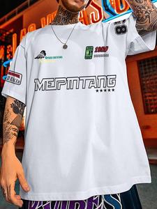 Men's Letter Print Round Neck Tee, Loose Casual Short Sleeve Crew Neck T-Shirt for Summer, Fashion Men's Top for Daily Wear, Tropical