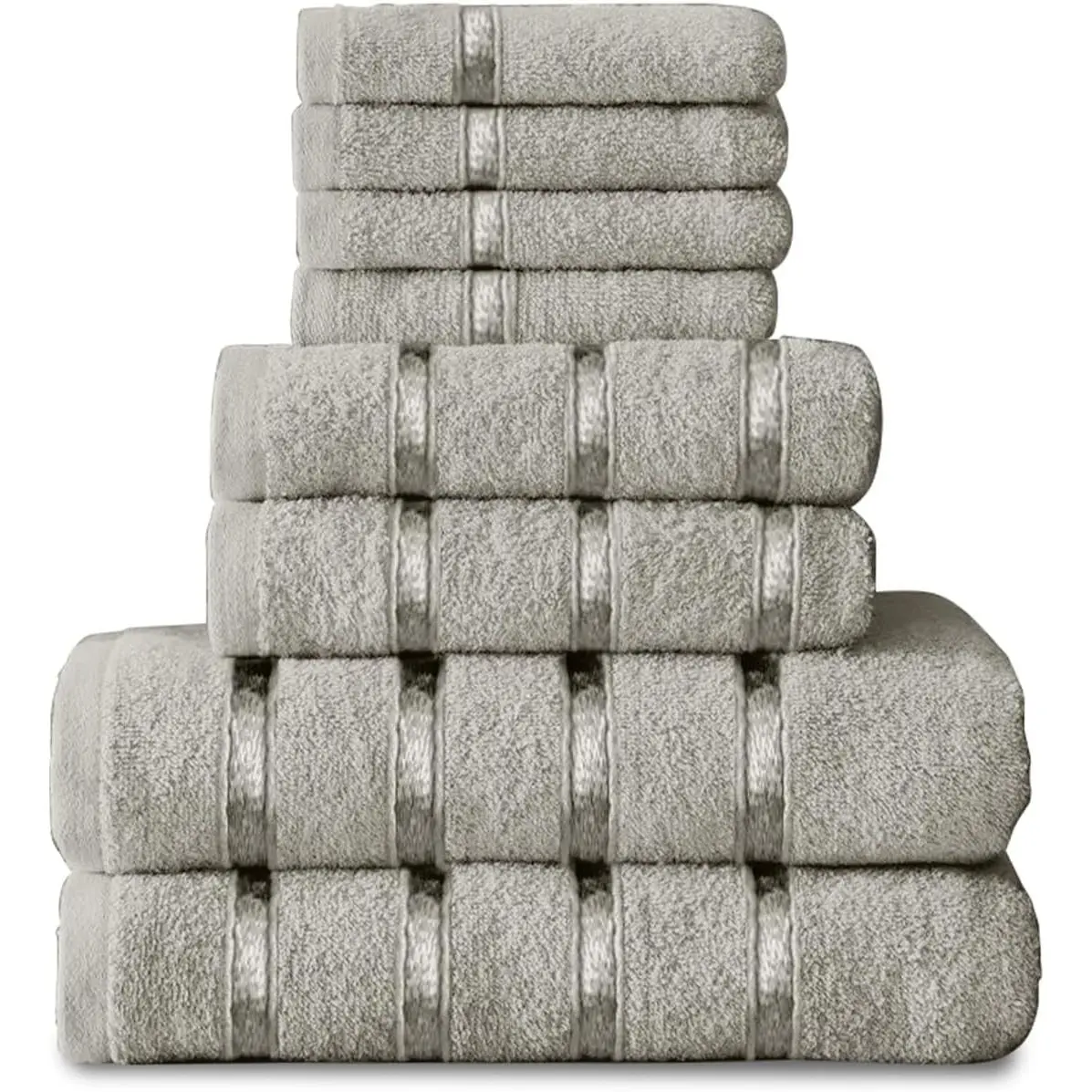 GC GAVENO CAVAILIA Boston Towel Set-75, 100% Cotton, Silver, 8 Piece Bale Bath Pack
