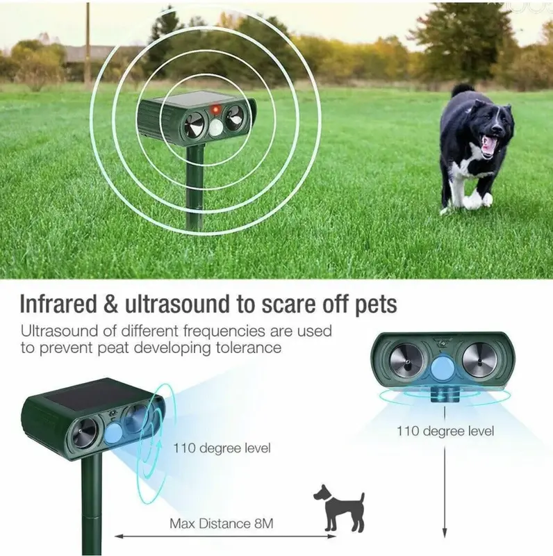 Solar Ultrasonic Dog Cat Repellent Fox Pest Scarer Deterrent Repeller Garden UK 8
