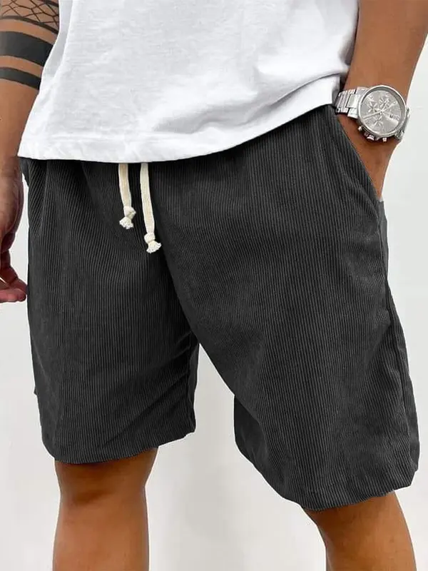 Men's Summer Casual Drawstring Corduroy Vintage Shorts 1