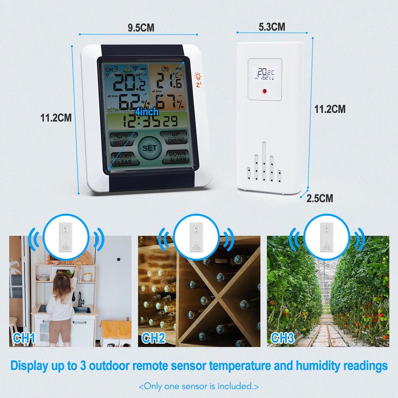 Wireless Hygrometer Thermometer, Digital Temperature & Humidity Monitor with Atomic Clock & Touchscreen Backlight 4