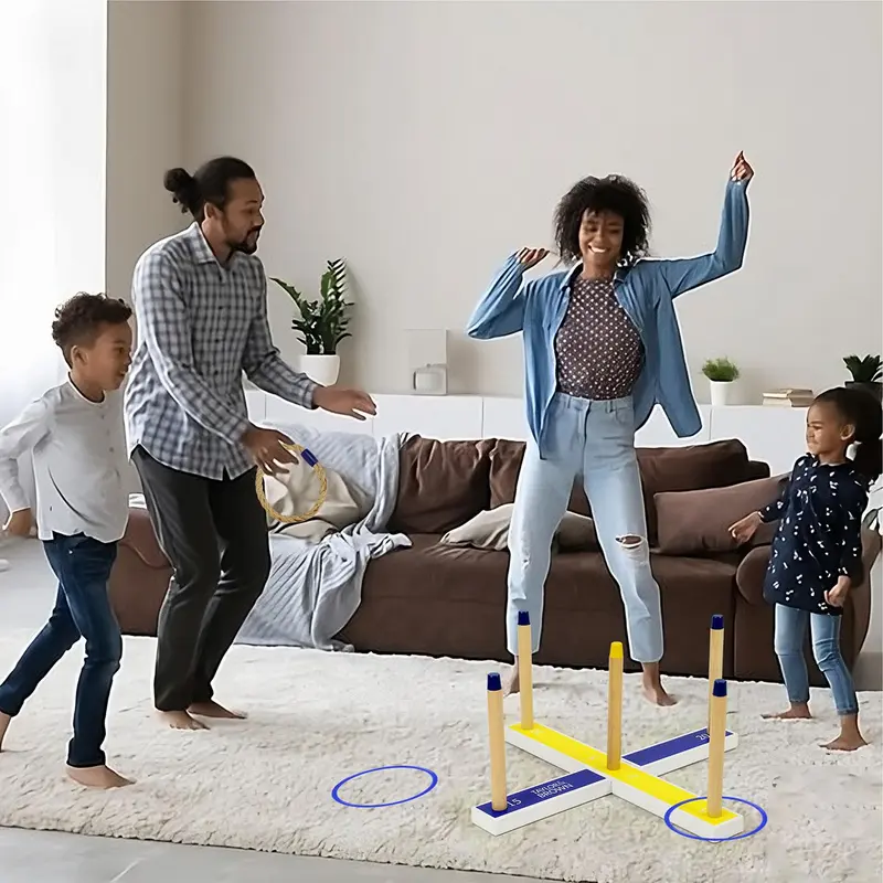 Giant Quoits Wooden Ring Toss Game, Classic Hoopla Outdoor Games, 5 Rope Quoits Set with Accessories and Bag, Indoor/Outdoor Fun Activity Game Set for Kids/Adults 2