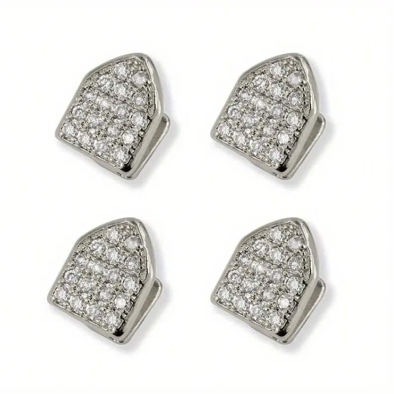 4pcs Hip Hop Fashion Personalized Grillz Copper Inset Zirconia Shiny Accessory Jewelry Grillz Rap Hip Hop Artist Gift Grillz Unisex 7