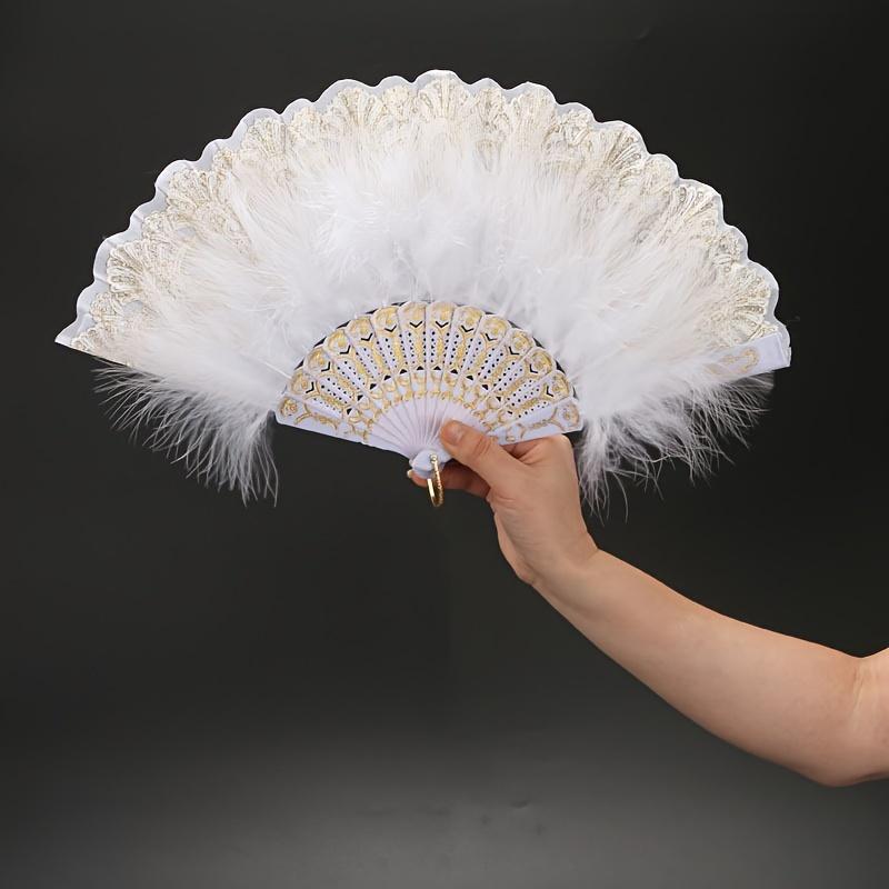 Luxurious Thickened Feather Folding Performance Fan - Large Handheld, Lightweight, and Durable for Adults, Chinese Cheongsam Runway Show Accessory, Multi Color Available, Perfect for Dance, Performance, and Fashion Show 2