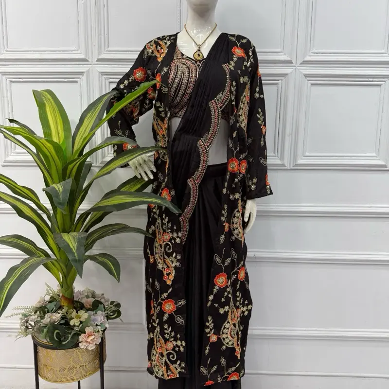 Ready to wear Drape Saree  with Jacket Dress Womenswear Costumes Comfort Clothes Yellow