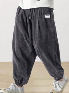 Men's Letter Print Corduroy Pants, Loose Casual Comfy Trousers for Spring & Fall, Men's Bottoms for Daily Wear