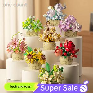 Artificial Flower Building Blocks, 1 Count Creative Flower Building Blocks, DIY Creative Indoor Plants Puzzle Building Blocks, Home Decoration Ornaments, Indoor Plants Gift for Her, Men's Gift, Artificial Flower Bouquet