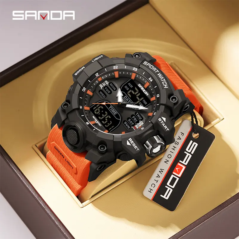 Luxury G Style Men's Electronic Watch Outdoor Sports LED Analog Digital Chronograph Military Dual Display 50M Waterproof