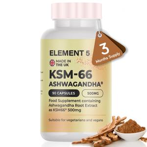 90 x KSM-66 Ashwagandha Capsules from Element 5 - 3 Month Supply Healthcare Supplement