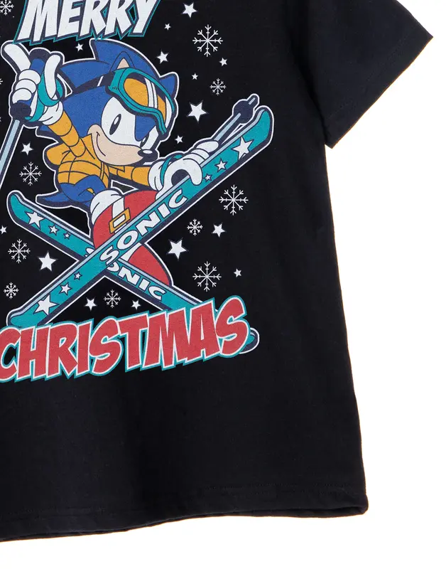 Vanilla Underground x Sonic the Hedgehog Boys Black Merry Christmas Short Sleeved T-Shirt 3