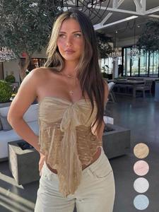 Women's Solid Color Lace Knot Front Tube Top, Casual Strapless Top for Summer, Fashion Women's Top for Daily Wear, Womenswear