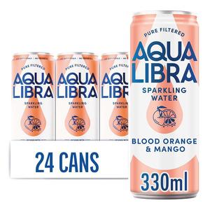Aqua Libra Blood Orange & Mango Infused Sparkling Water 24 pack of 330ml cans Beverage Fruit