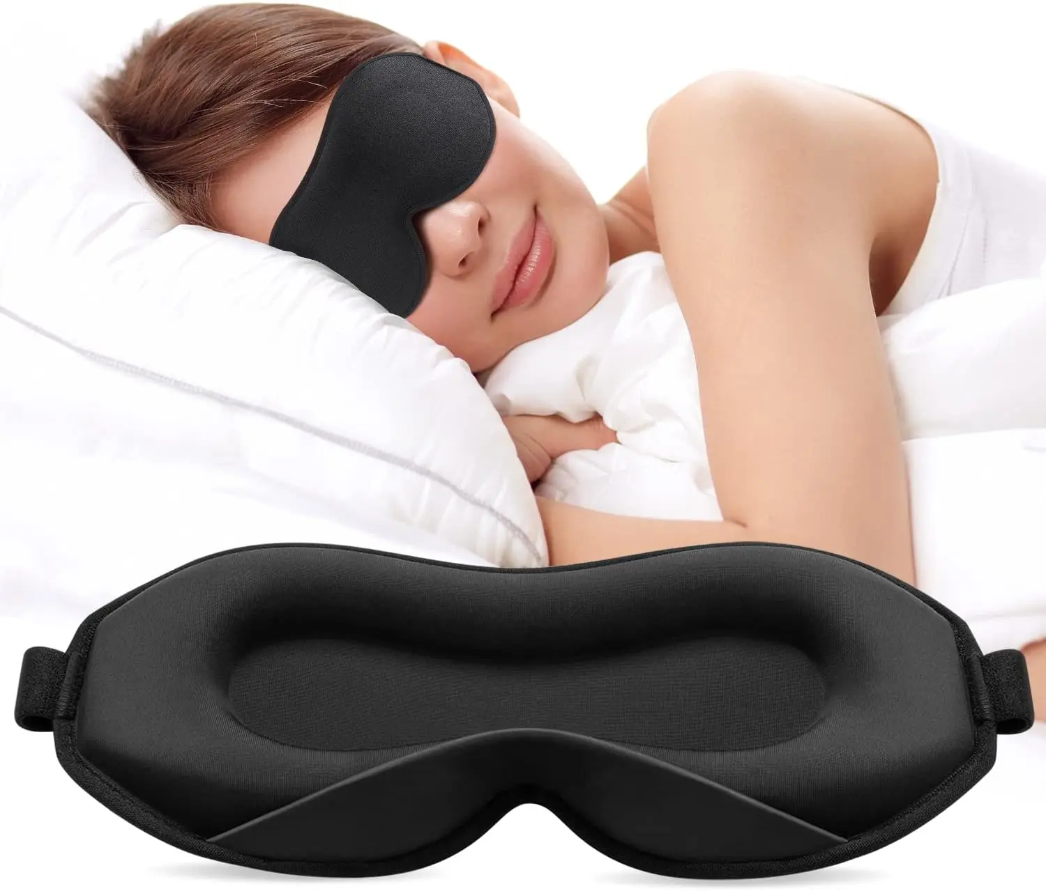 Upgraded Sleep Mask, Perfect Sleeping Mask for Side Sleepers, 3D Ultra Soft Comfortable Eye Masks for Sleeping Women Men Kids with Adjustable Strap, Blindfold for Travel/Sleep/Nap, Black drowsy  sleep  mask