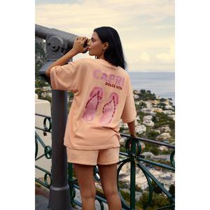 Kaiia Capri Back Graphic Oversized T-Shirt Tangerine