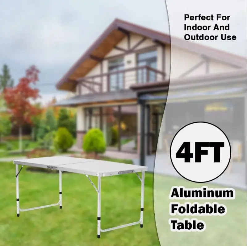 4FT FOLDING CAMPING TABLE ALUMINIUM PICNIC PORTABLE ADJUSTABLE PARTY BBQ OUTDOOR 2