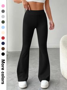 Women's Solid Wide Leg Pants, Casual Comfy Bell Bottom Trousers for Daily Wear, Ladies Bottoms for All Seasons, Casual Chic Trousers