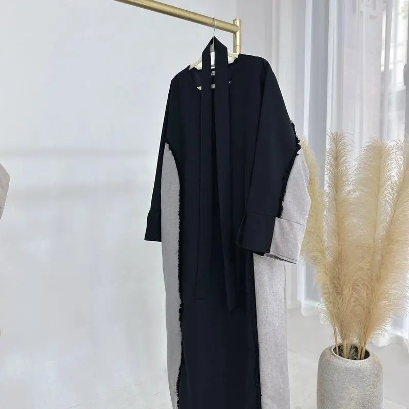 2025 Muslim clothing fashion stitching Dubai Turkish elegant robe abaya  coat 5