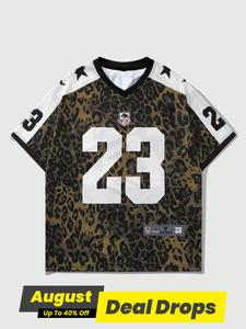 Men's Colorblock & Leopard Print Short Sleeve T-shirt, Regular Fit Casual Printed Fashion Round Neck Tee for Summer, Men's Top for Daily Wear, Casual Style Graphic, Casual Streetwear Top