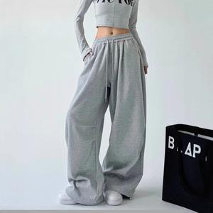 Autumn Women's Casual Street Style Lace-up Loose Fashion Waist-cinching Wide-leg Pants Floor-length Pants Womenswear Bottom drawstring  waist jeans double denim lace trousers cargo  pants  women slacks  pants  women petite  trousers  women