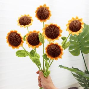 Sunflower Design Crochet Flower, Crochet Artificial Flowers, 7 Counts/set Artificial Flower without Vase, Handmade Crochet Flower, Home Decor Supplies, Valentine's Day Gift, Bouquet