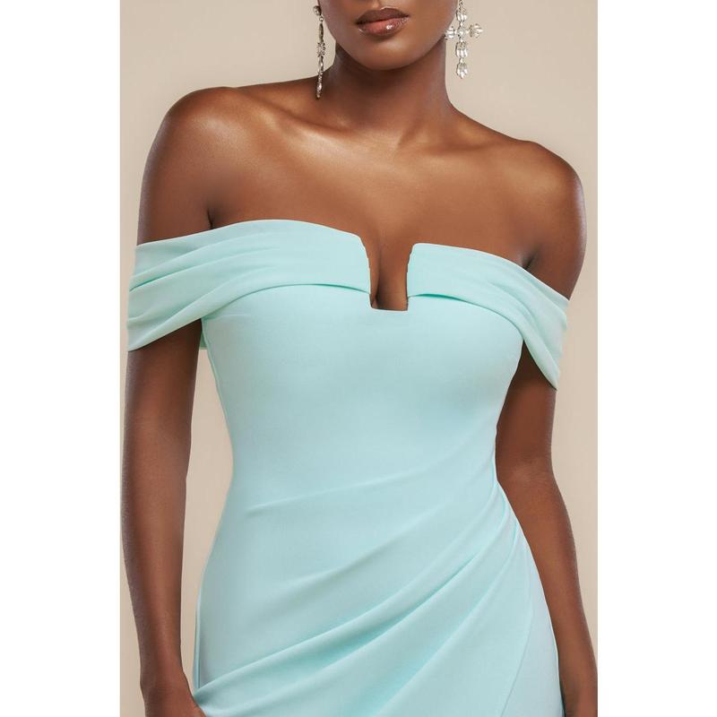 Off The Shoulder Chiffon Wing Scuba Crepe Midi Dress - Mint Green by Goddiva 2
