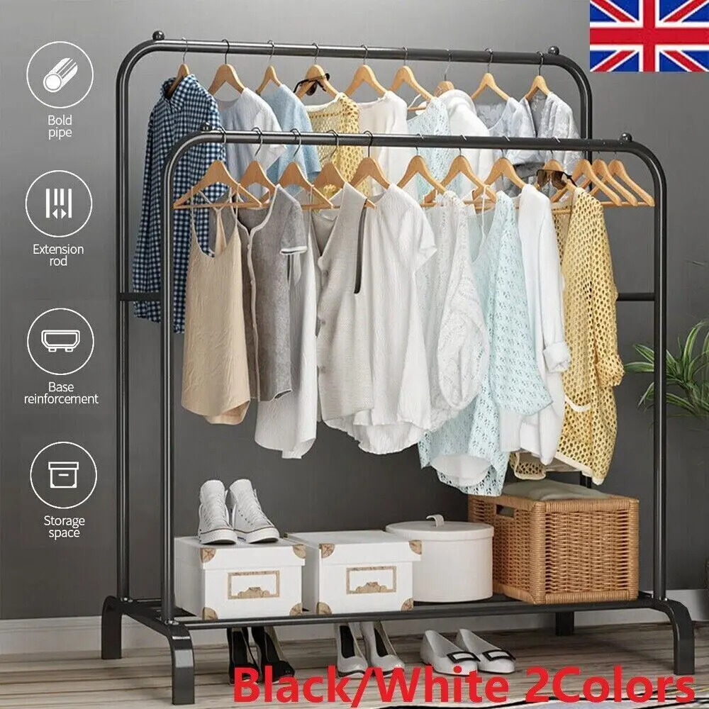 Heavy Duty Double Clothes Rail Hanging Rack Garment Display Stand Storage Shelf Organiser