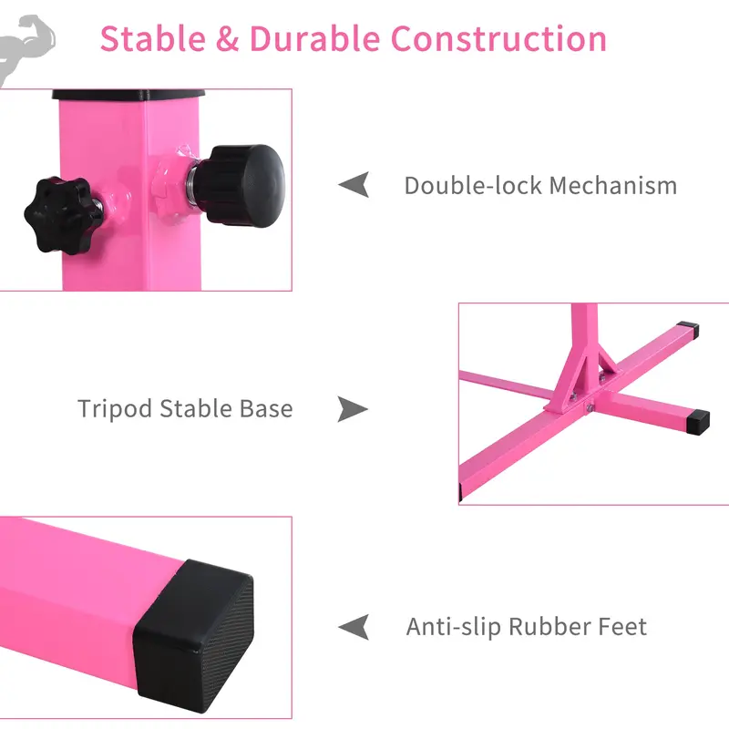 Steel Frame Adjustable Horizonal Gymnastics Bar for Kids Pink 5