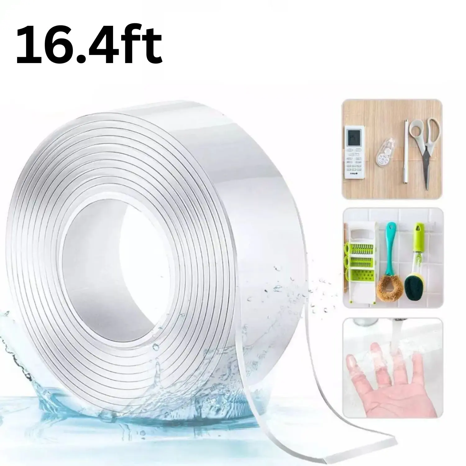 Strong Clear Double Sided Grip Tape - Traceless Washable Removable Adhesive for Office and Home Supplies