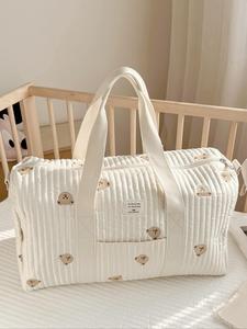 Cute Bear Pattern Handbag, Fashionable Patterned Bag, Large Capacity Zipper Bag with Removable Strap, Daily Convenient Practical Short-distance Travel Bag