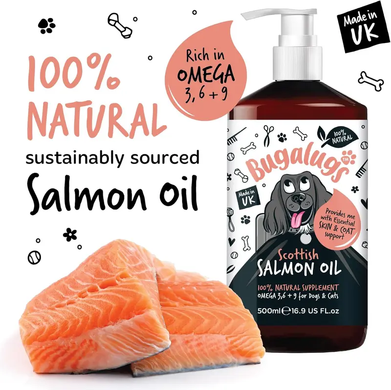 Bugalugs Scottish Salmon Oil For Dogs & Cats, Dog Supplement Support for Skin And Coat, Itchy Skin & Moulting, Omega 3 Fish Oil (Salmon, 500ml) 1