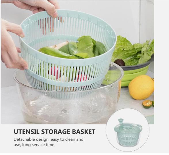 Large Salad Leaf Spinner Lettuce Veg Drainer Herb Plastic Dryer Drying Colander Centrifuge, dryer, strainer for lettuce, vegetables and fruit Salad Spinner 5L Kitchen Lid Utensils 4